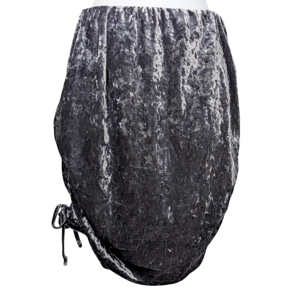 NY Invasion Womens Size Large Skirt Silver Metallic Velvet Ruched Gothic Glam